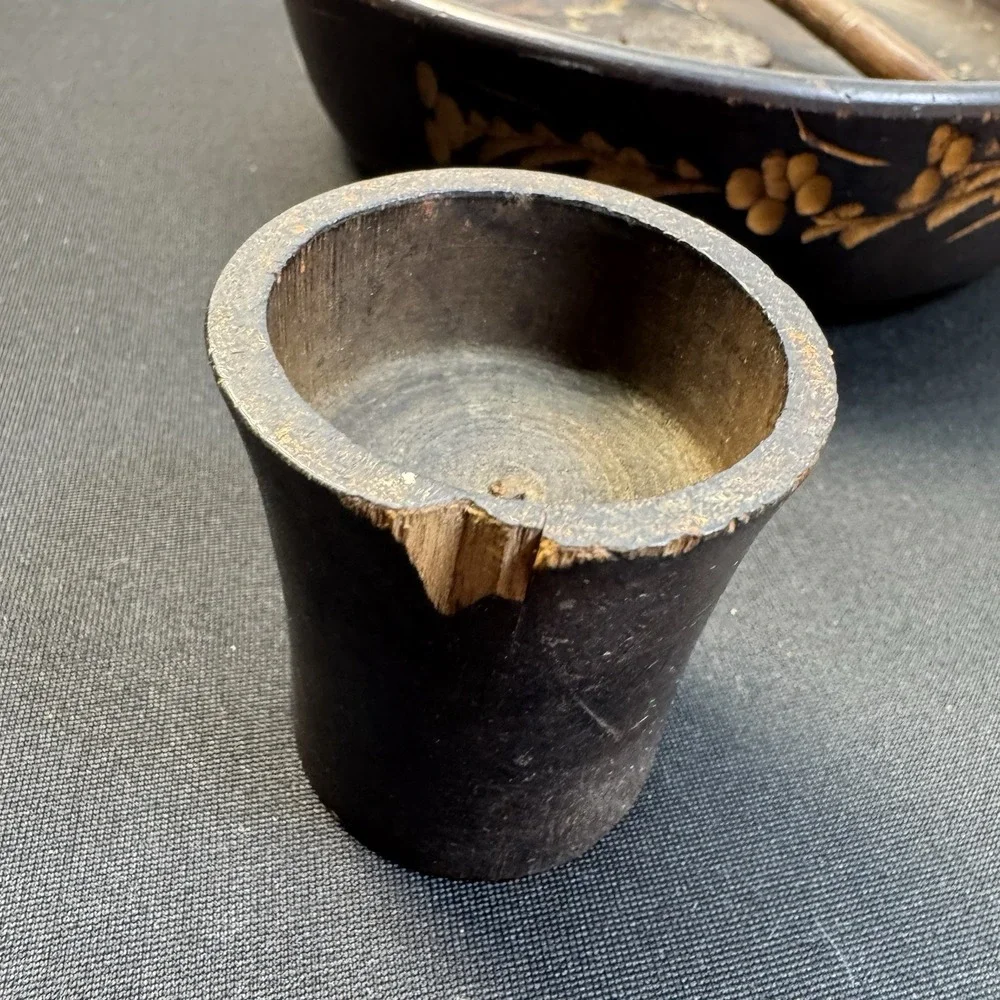 Vintage Japanese Wooden Nut‎ Bowl With Mallet/Hammer